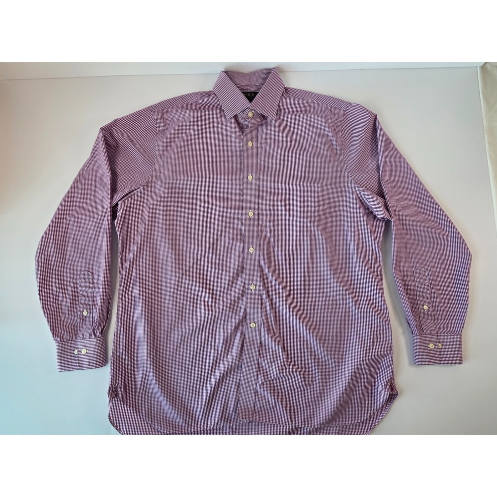 Polo Shirt Mens Extra Large Purple White Plaid Dress Long Sleeve Business Work
